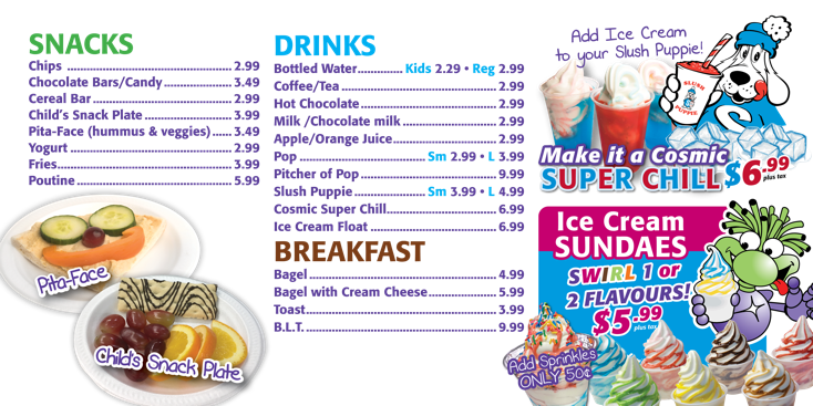 Cosmic Adventures Galaxy Grill Menu Board